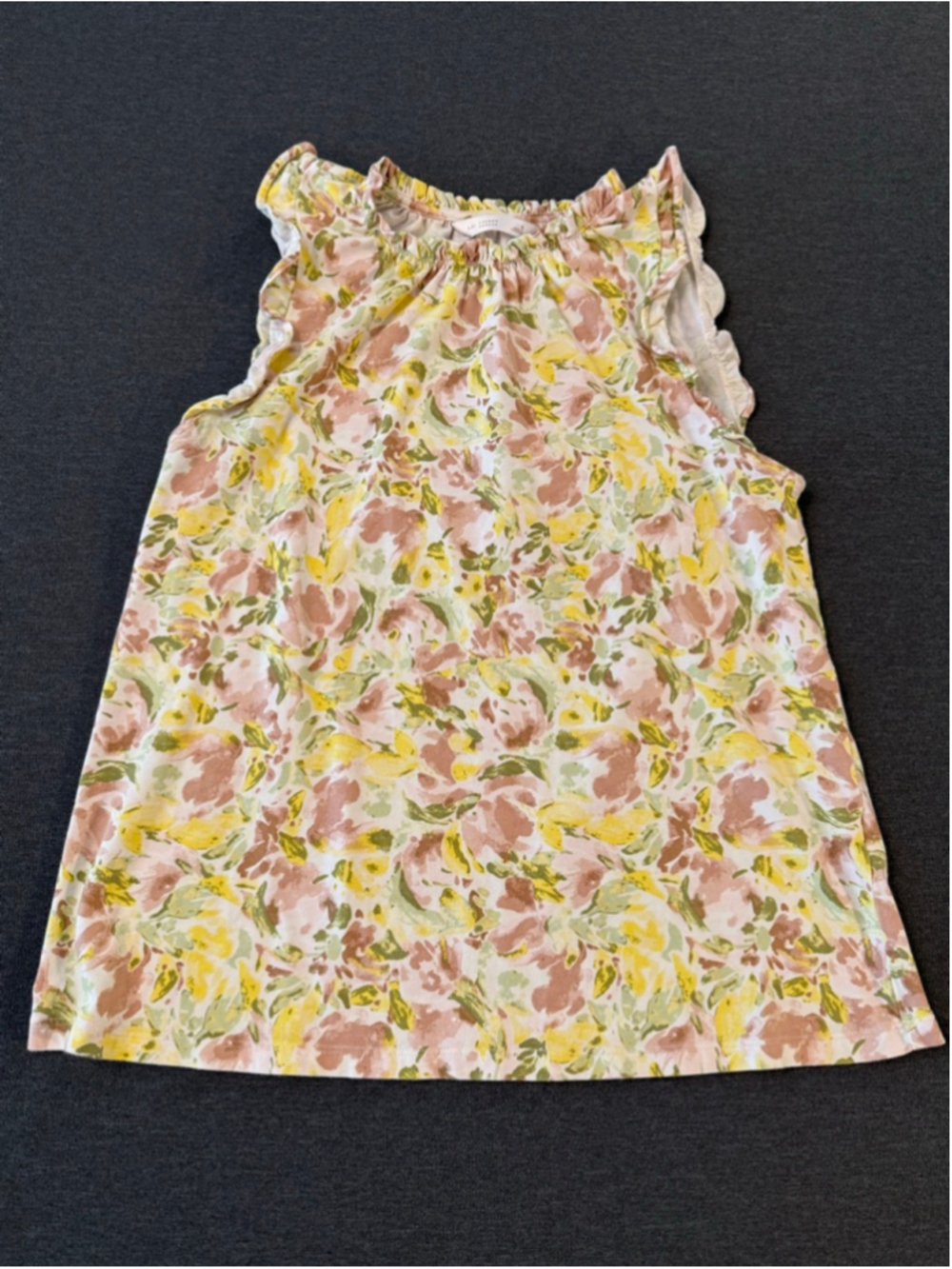 LC Lauren Conrad tank top shirred neck ruffled cap sleeves pastel floral sz S - Picture 5 of 7